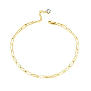 Minimalist IP Plating 18K Gold Stainless Steel Zircon Hanging Pendant Paperclip Chain Necklace