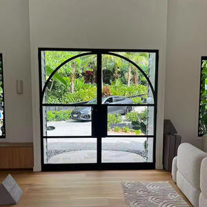 Portes d'entrée en fer forgé cintrées, portes d'entrée extérieures en fer simples et doubles, portes à rupture de pont thermique de 8 pieds - Product Image 4