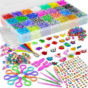 Schlussverkauf 1.800 Stück Gummibänder Armband-Kit 32 Farben Dochtbänder Clips Perlen-Diy-Set