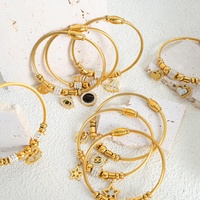 Bracelets de manchette pour femmes en acier inoxydable plaqué or de haute qualité, faits à la main, avec zircon, formes multiples (cœur, ciel étoilé, chiffres)