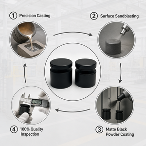 Support de fixation multi-tailles en acier inoxydable noir mat, lot de quatre pièces (hautes, larges, courtes), anti-corrosion, pour garde-corps de balcon et <span class=keywords><strong>viaduc</strong></span> moderne - Product Image 4