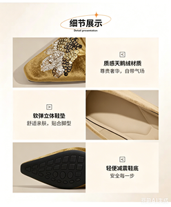 Chaussures plates à bout pointu pour femmes, fabriquées sur mesure par le fabricant, luxe, faites à la main, nouvelle collection 2026, détails brodés et sequins, velours, talon bas - Product Image 6