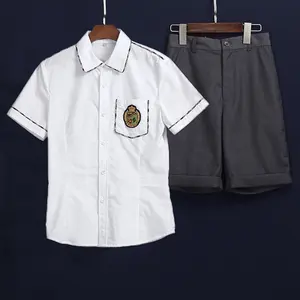 热销儿童学生日常穿两件套装小学校服男生白衬衫和黑色短裤套装