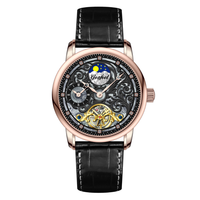Nouvelle montre tourbillon suisse pour homme, montre mécanique, mode squelette, cuir, étanche, or