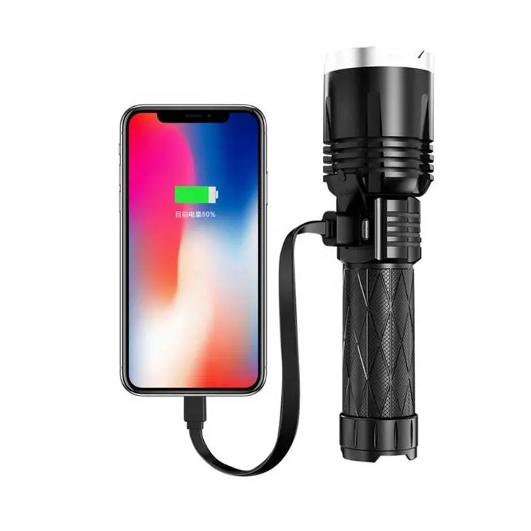 2020 Thiết Kế Mới Mạnh Mẽ Bright XHP70 Torch USB Có Thể Sạc Lại 4000LM Cắm Trại Đi Bộ Đường Dài Dẫn Cảnh Sát Đèn Pin Với Ngân Hàng Điện