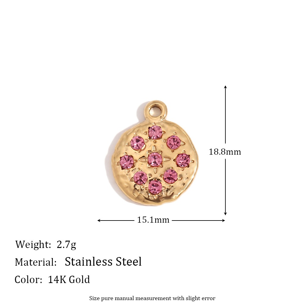 Round pendant with diamonds - gold - pink diamond