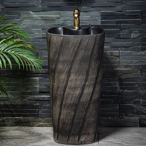 Évier sur pied en céramique <span class=keywords><strong>de</strong></span> style moderne Lavabo extérieur monotrou sur pied pour cour balcon hôtel Égouttoir intégré - Product Image 2
