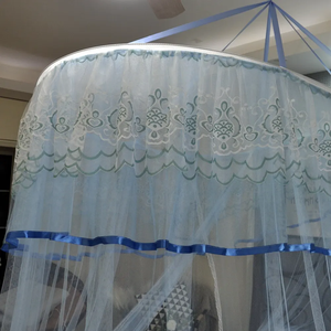 Zanzariera a baldacchino rotonda a doppio strato, pronta all'uso, in pizzo rosa e blu, stile romantico da principessa, per soffitto, tenda a barra - Product Image 1