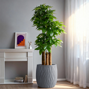 Vaso de Chão Grande Yicai, Imitação de Cimento, Vaso de Plástico Redondo Grande e Criativo, Vaso Decorativo para Plantas Artificiais de Interior - Product Image 4