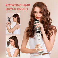 Sèche-cheveux rotatif automatique 2-en-1 et volumateur, brosse lissante USB avec 3 réglages de température (français/espagnol) pour usage domestique