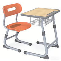 Table d'étude ergonomique individuelle pour étudiant, mobilier scolaire en PP, bureau d'écolier en PP, mobilier de classe en métal et bois