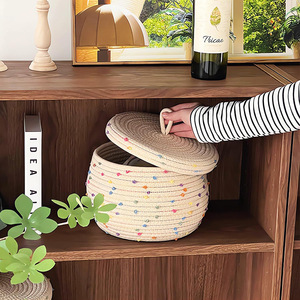 Cesta para macetas tejida con puntos de algodón, cesta redonda de paja tejida, cesta de almacenamiento, cesta para la ropa, decoración del hogar - Product Image 1