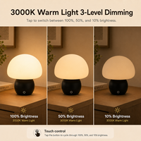 Lampe de table LED rechargeable en forme de champignon, 3 couleurs, intensité réglable, commande tactile, sans fil, veilleuse de chevet pour chambre à coucher et hôtel