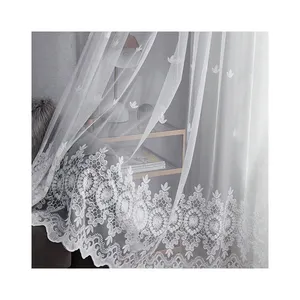 Turkey Style Voile Light Embroidery Fabric Luxury White Sheer Curtain For Bedroom Living Room All-season