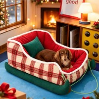 Lit pour animaux de compagnie semi-fermé en forme de traîneau de Noël, universel quatre saisons, nid douillet et sûr pour l'hiver, pour chats et chiens, tapis de couchage