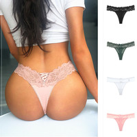 Ijs Zijde Sexy Lage Taille T Broek Holle Doorziende Kant Naadloze Legging String Bikini