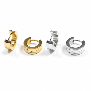 Geometric <b>Huggie</b> <b>Earrings</b> Stainless Steel Gold Plated Unisex Classic Style Fashion Stud <b>Earrings</b> - Product Image 1