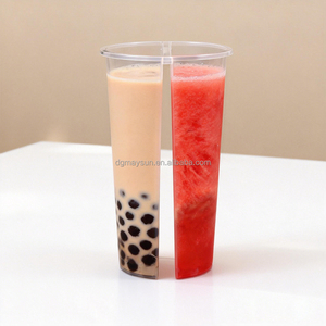 Vasos de Plástico PP Transparentes Personalizados de <span class=keywords><strong>500ml</strong></span> y 700ml con 2 Compartimentos, Vasos Dobles para Té de Burbujas Frío, Vasos para Compartir Café Boba con Tapa - Product Image 3