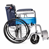 Fauteuil roulant pliable en acier inoxydable avec siège en forme de U, pneus en PU et freins à main pour personnes âgées