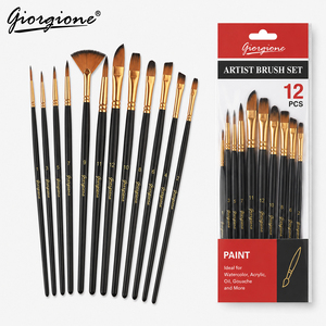 Set di 12 pennelli professionali Giorgione per pittura acrilica, con manico in <span class=keywords><strong>legno</strong></span> e setole in nylon. - Product Image 1