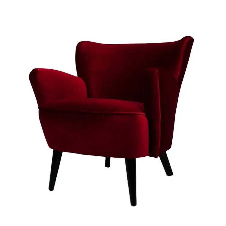 Muebles de silla de brazo rojo de tela de terciopelo, cómodos y contemporáneos, nuevo diseño