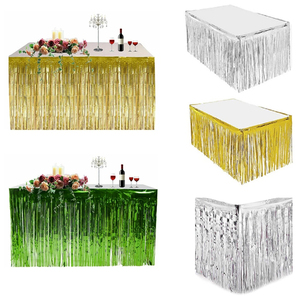 Jupe de table à franges en feuille métallique de 275 cm x 75 cm pour mariages, fêtes hawaïennes, baby showers, anniversaires, remises de diplômes, décorations de Diwali - Product Image 1