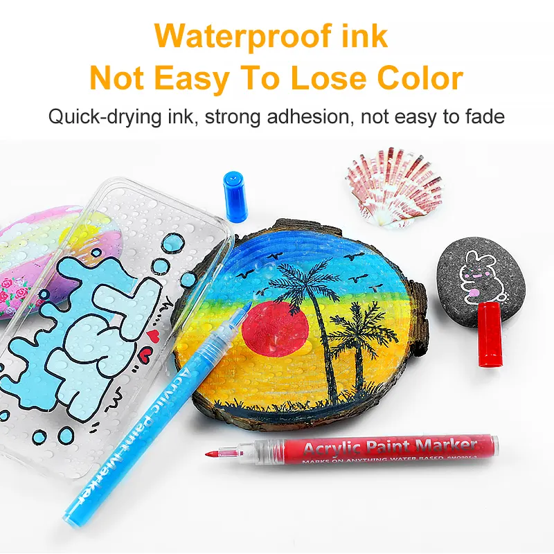 Marcadores de desenho de arte em acrílico de 12 cores, 0.7mm, material escolar, material de papelaria, conjunto de canetas marcadoras de tinta acrílica permanente