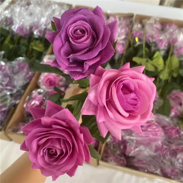 Rosas artificiales de látex para decoración del hogar, rosas artificiales de tacto Real para boda