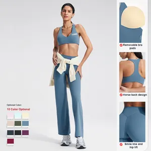 Vêtements de sport pour femmes en coton bio, respirants, à séchage rapide, ensemble leggings <span class=keywords><strong>et</strong></span> t-shirt slim fit pour la gym, le fitness <span class=keywords><strong>et</strong></span> le yoga - Product Image 2