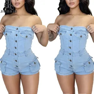 Wholesale jean romper shorts Trendy One-Piece Suits, Rompers