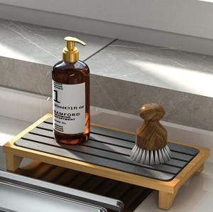 Multifonctionnel pour la cuisine Comptage d'eau plié Séchage de l'évier Caddy Mat Bambou Rack Design Diatomite Stone avec pieds antidérapants - Product Image 3
