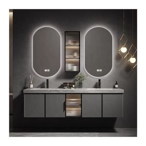 מודרני גרויל mdf עמיד למים זכוכית ארון קיר רכוב אמבטיה יהירות עם מראה חכמה - Product Image 1