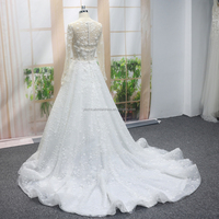 Luxe 3D Fleur Sequin Perle Aline Robe De Mariée 2 en 1 Pièce Sparkle Robe De Mariée avec Illusion Retour Conception Nouvelle Arrivée