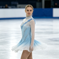 Robe de patinage et de danse dégradé bleu clair et blanc, asymétrique à une épaule, manches longues en maille, strass, pour enfants et adultes, compétition et performance