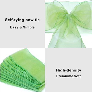 Venta al por mayor Universal mejor precio alto elástico verde lazo silla fajas para decoración de fiesta boda Organza silla fajas - Product Image 5