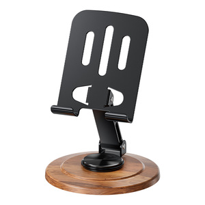 Metal Rotating Walnut Wood Base Phone Stand Desktop Holder <b>Rotatable</b> Bottom - Product Image 1