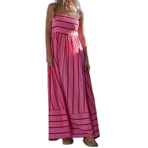 ชุดเดรสลำลองลายทางสีชมพูแดงคุณภาพสูงสำหรับฤดูใบไม้ผลิและฤดูร้อน สายเดี่ยวแบบสปาเก็ตตี้ เหมาะสำหรับใส่ไปเที่ยวชายหาด - Product Image 3