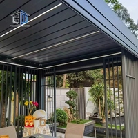Pergola bioclimatique motorisée moderne en aluminium, étanche, à toit à lames orientables, alimentée à l'énergie solaire, pour jardin, auvent, pavillon