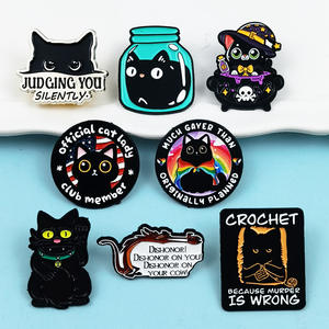 Broche Lettre Anglaise Série Chat Noir de Dessin Animé, Badge Décoratif Personnalisé Chat Mignon, Style Européen et Américain - Product Image 2