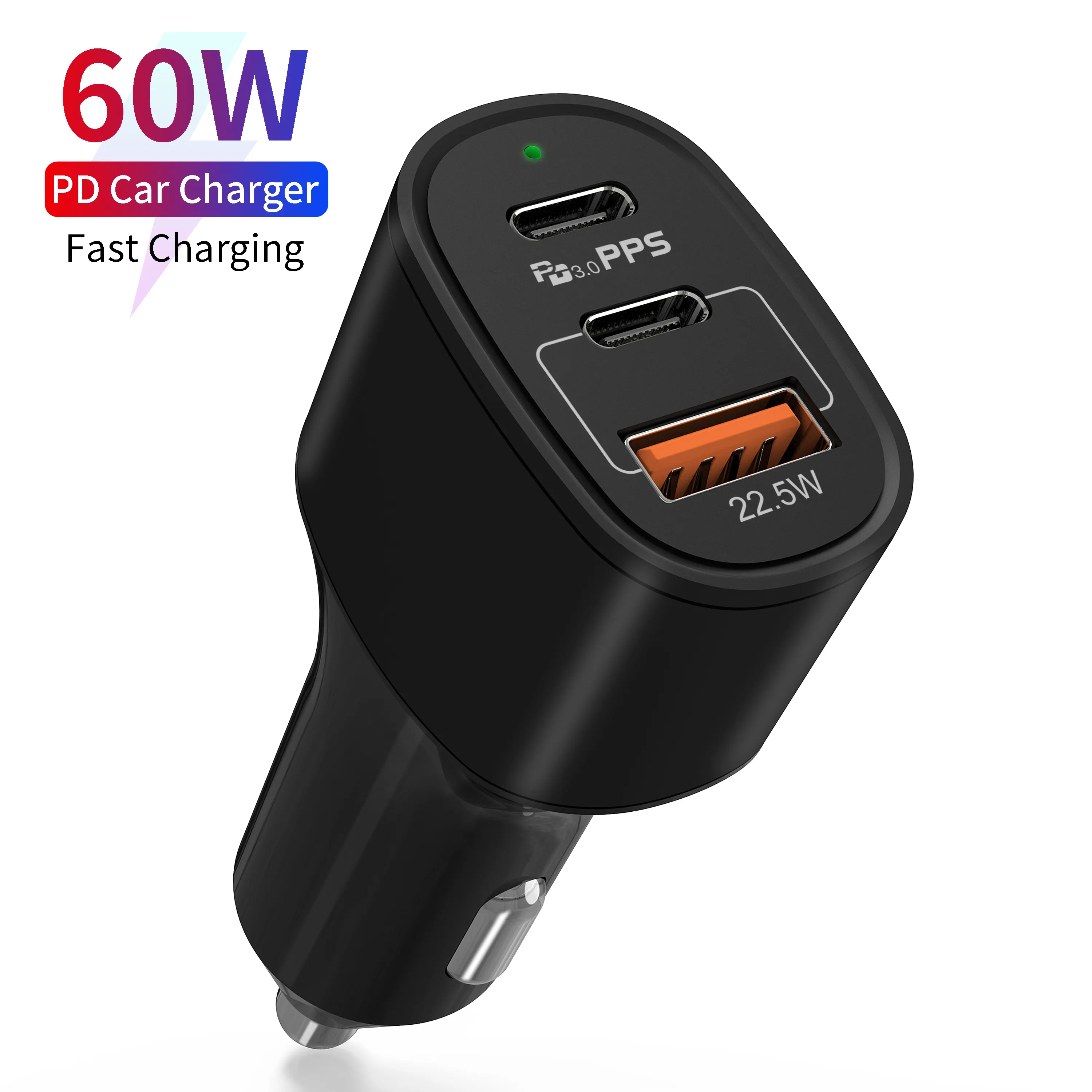 cheap china type-c usb fast car charger 3 usb ports 60w qc 3.0 adapter 5V 3A for apple mobile phones