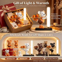 Statue d'ours en résine avec commande vocale, lumière LED 3 couleurs, plateau doré pour décoration de salon ou café