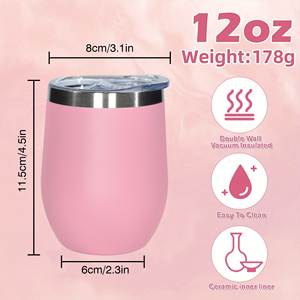 แก้วน้ำสแตนเลสสุญญากาศขนาด 12 ออนซ์ เป็นมิตรกับสิ่งแวดล้อม สำหรับกาแฟและไวน์ ฝาปิดขอบเรียบ ทนทาน เคลือบสีฝุ่น รับผลิตแบบ OEM/ODM  พร้อมบริการสร้างแบรนด์ สำหรับองค์กรและงานส่งเสริมการขาย - Product Image 2