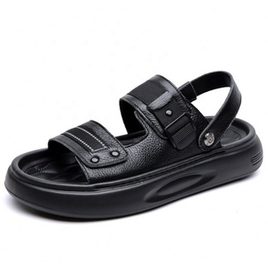 Sandales d'été pour hommes en cuir véritable à bout ouvert, semelle épaisse en caoutchouc, semelle intermédiaire en EVA, doublure textile, motif léopard - Product Image 5