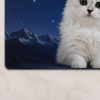Tapis de bureau gaming XXL Silver Cat Starry Night, grand tapis de souris en tissu recyclé, protection pour clavier, logo personnalisé