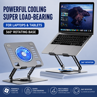 Nouveau support de refroidissement pour ordinateur portable ergonomique rotatif à 360 degrés, pliable, avec hauteur réglable et ventilateur puissant pour ordinateur portable et tablette