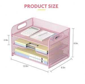 3 Tier Paper Organizer with Handle Metal Desk Organizer Mesh Paper Letter <b>Tray</b> Desktop <b>File</b> Folder Document Sorter - Product Image 6