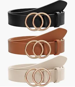 customization hot new trendy sale comfortable fashion Double ring buckle women belts for jeans