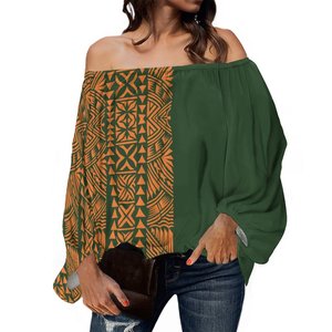 Nouveau Livraison Rapide Automne Mode Dames Chemises En Mousseline De Soie À Manches Longues Hors Épaule Top Personnalisé Polynésien Tribal <span class=keywords><strong>Blouses</strong></span> Femmes Élégantes - Product Image 2