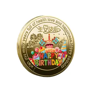 Wholesale Cheap Novelty Double Sided Oem Happy Birthday Die Casting Golden Sliver Metal Coin