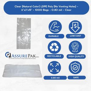 Clear Ldpe Plastic <b>Bag</b> 6x3x15 Inches 0.80 Mil Three Side Seal For <b>Bread</b> And Groceries 1000 Count - Product Image 3